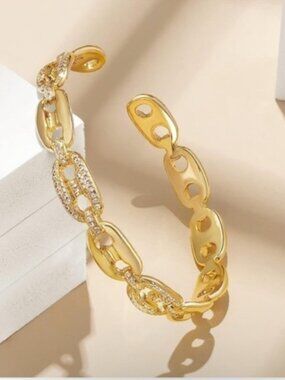 14k Gold Plated Hollow Cubic Zirconia Bracelet